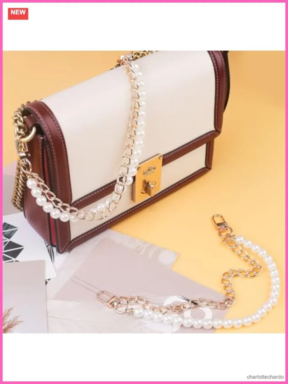 Pearl Purse Chain Bag Charm Gold Straps Handbag Accessory Lobster Clasp